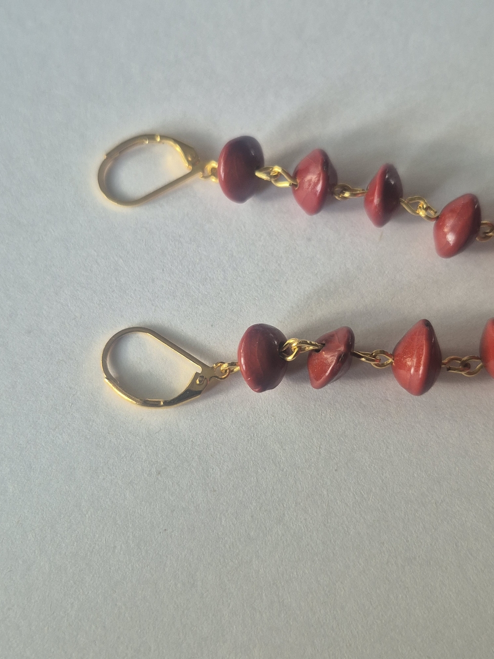Gold-Tone Long Brown Bead Real Seeds Drop Earrings - Picture 3 of 5